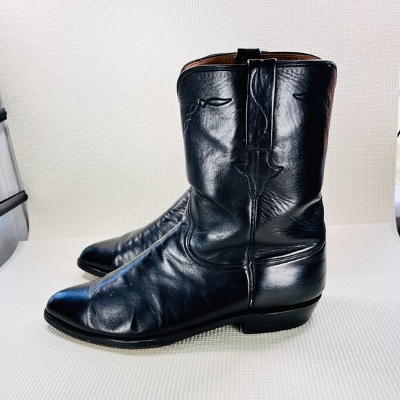 Lucchese Made In USA Vintage L8504 Roper Boots Smooth Black Mens Size 12 D - Picture 5 of 11